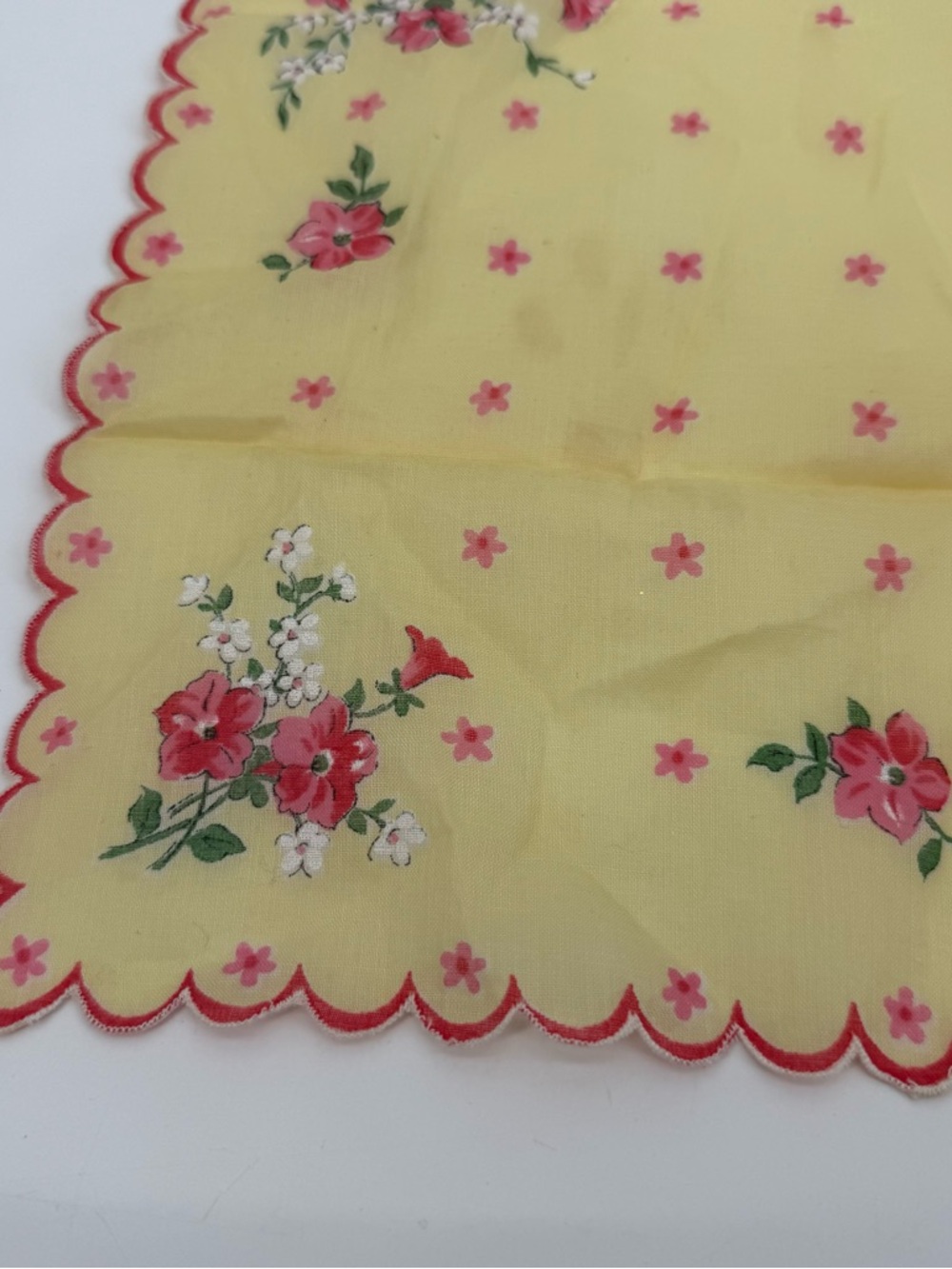 Vintage Yellow Floral Handkerchief Square Accessory Small Dainty Shabby Chic - Picture 6 of 8